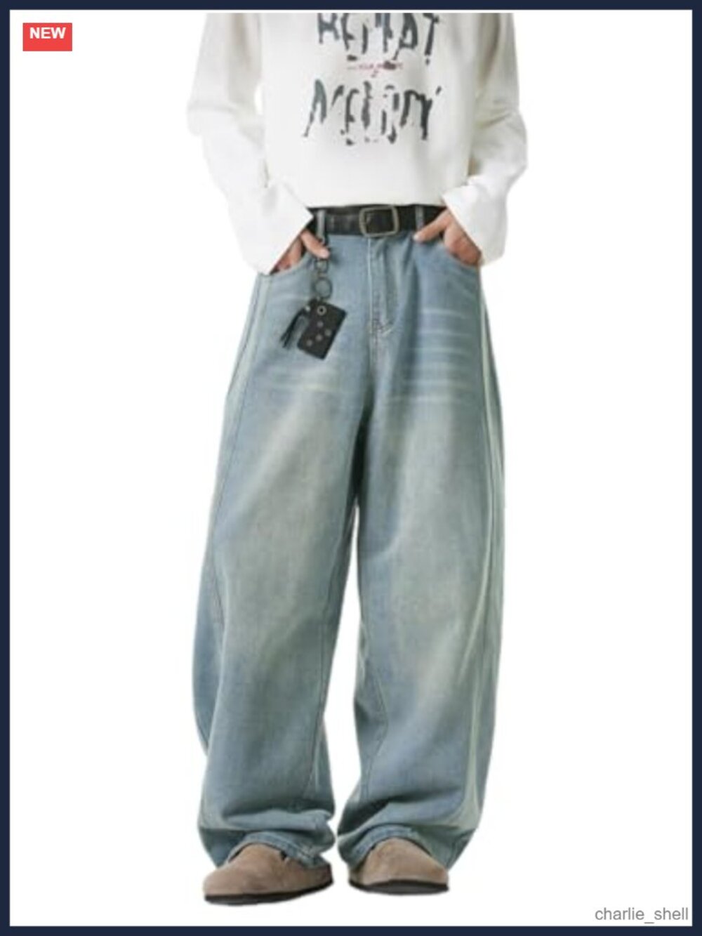 Baggy Hip Hop Jeans for Men Wide Leg Skater Denim Pants Loose Fit